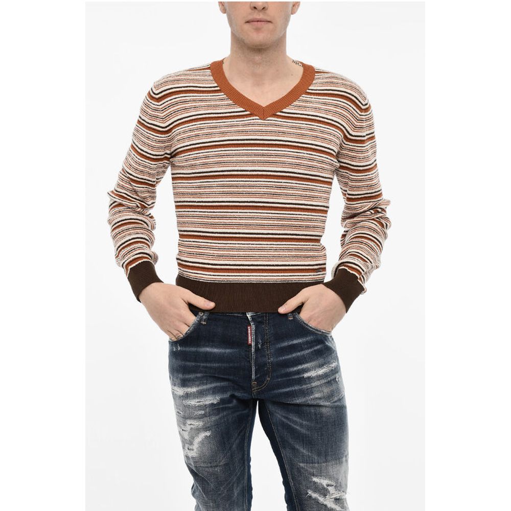 Dsquared² Striped Cotton Blend V-neck Sweater