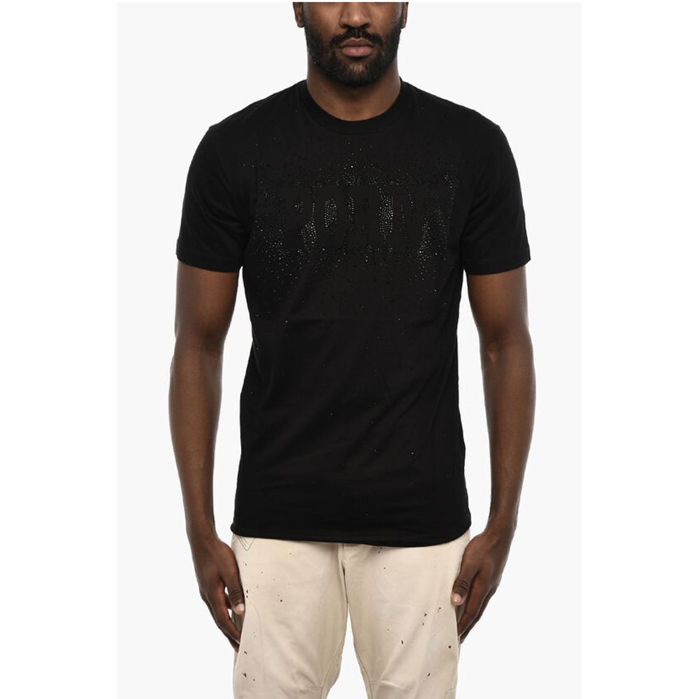 Dsquared² Solid Color Crew-neck T-shirt with Rhinestone