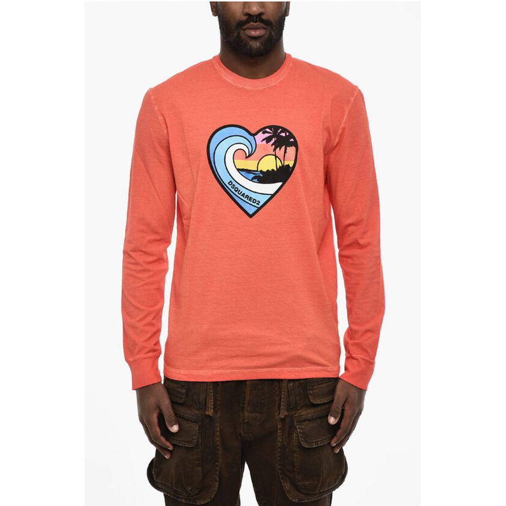 Dsquared² Long Sleeve Crew-neck T-shirt with Heart Print