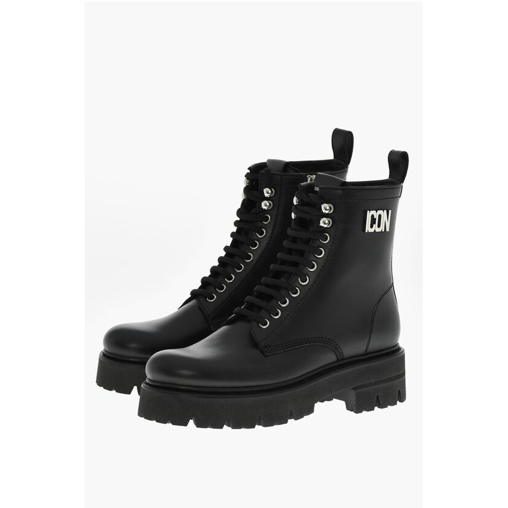 Dsquared² Leather ICON CLUBBING Combat Boots With Side Zip