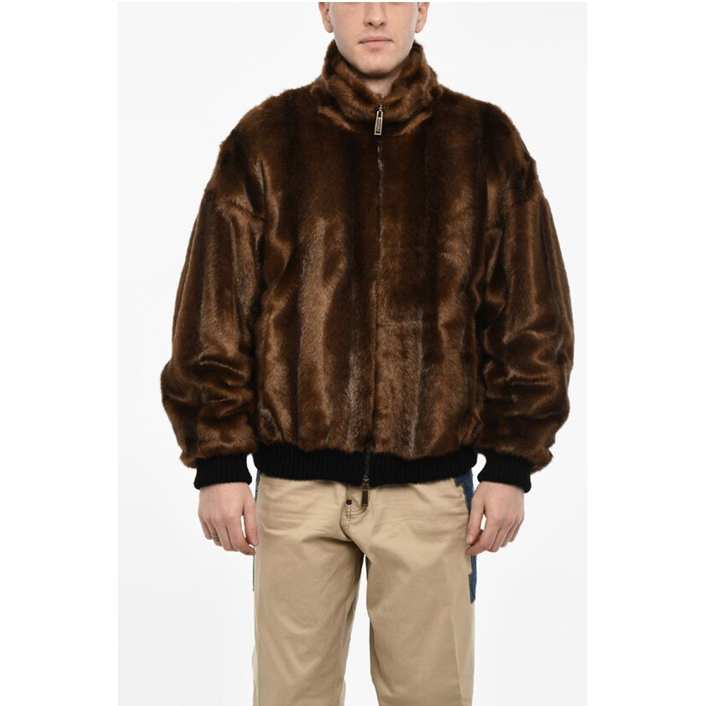 Dsquared² Vegan Fur Bomber With Faux-Leather Logo
