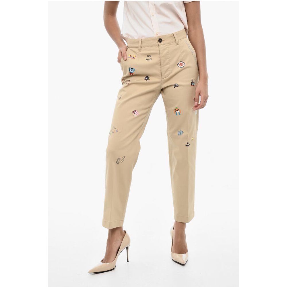 Dsquared² Cotton Twill Pants with Rhinestone Logo