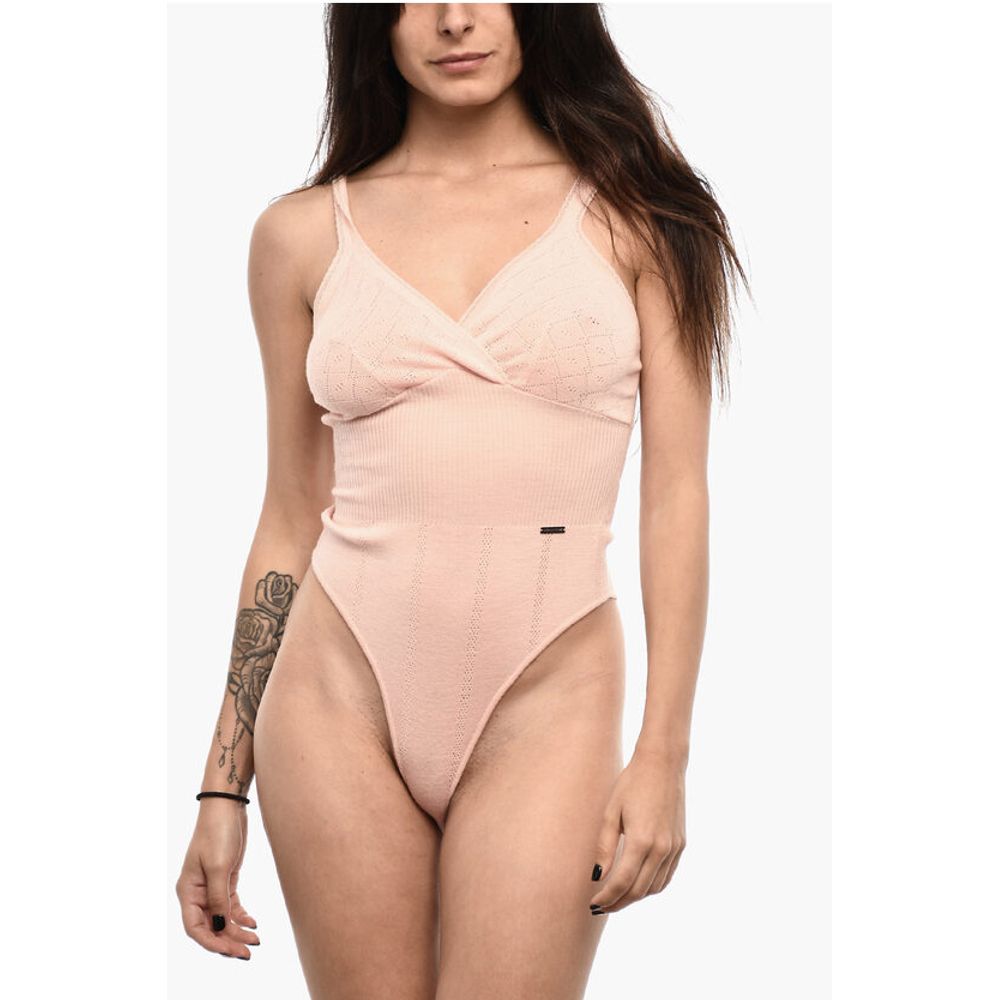 Dsquared² V-Neck Perforated Wool Body With Ribbed Details