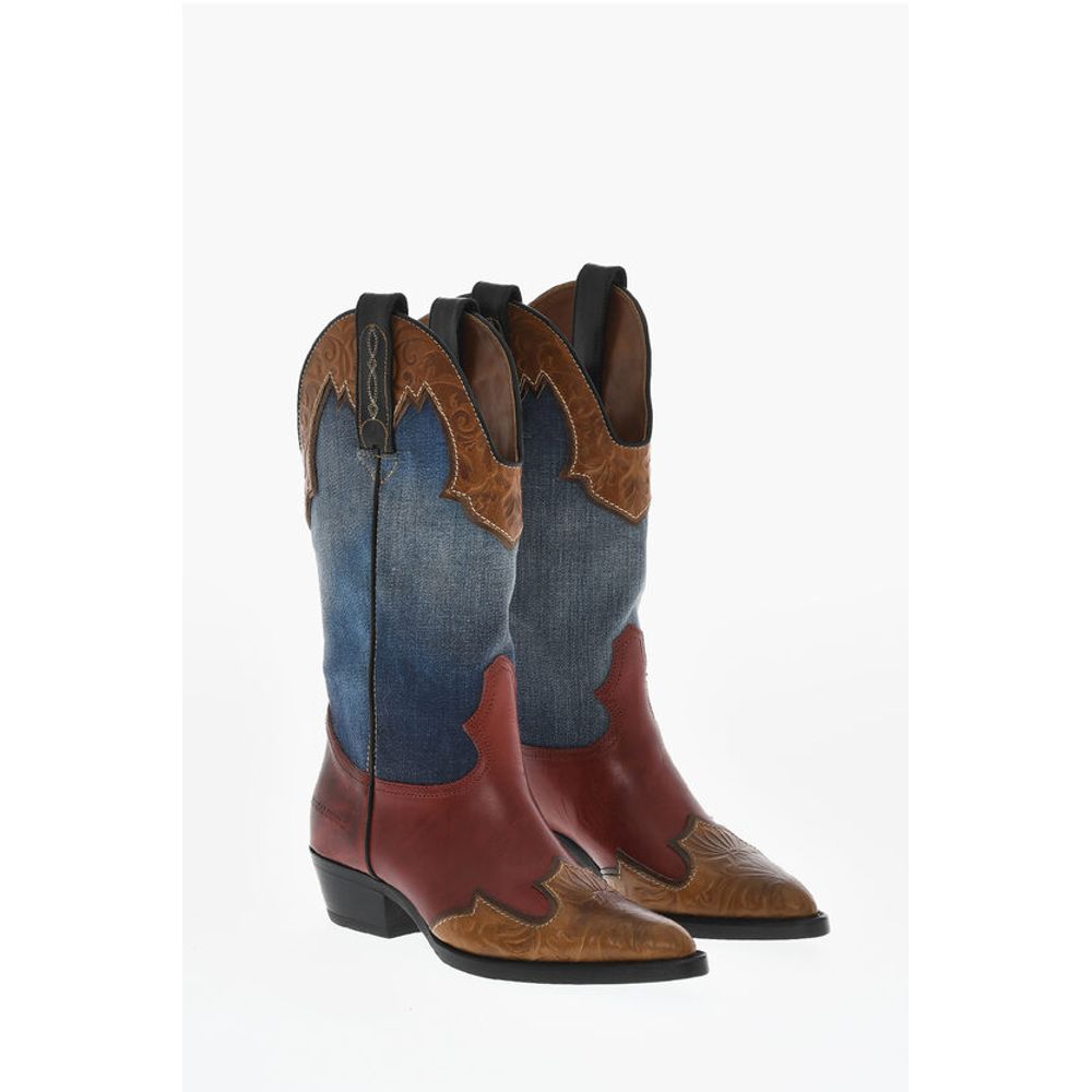 Dsquared² Denim VINTAGE Texan Boots With Leather Details