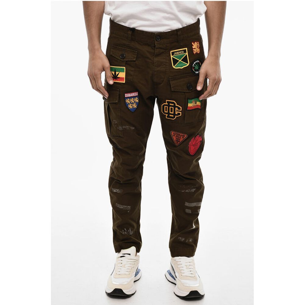 Dsquared² Vintage Effect Cargo Pants with Patches Embroidery