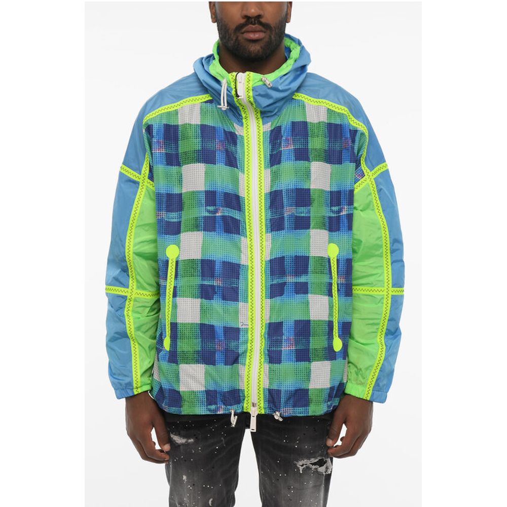 Dsquared² Acid Wash Effect Check Jacket with Hood