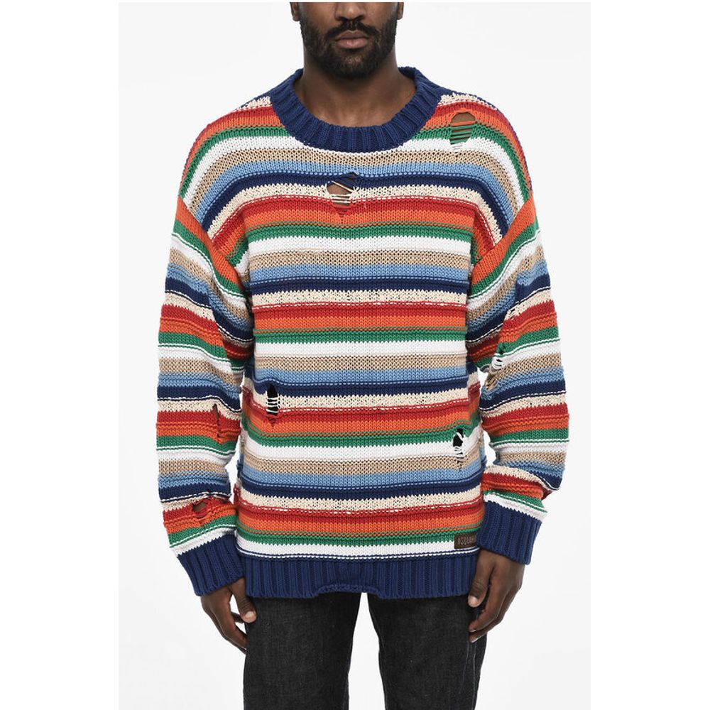Dsquared² Multicolor Crew-neck Sweater with Distressed Details