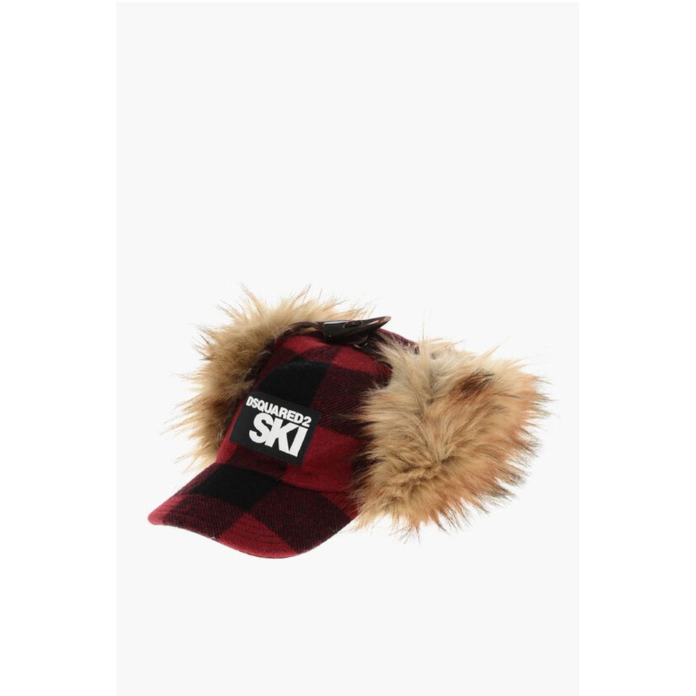 Dsquared² SKI Buffalo Checked Cap with Faux Fur Details