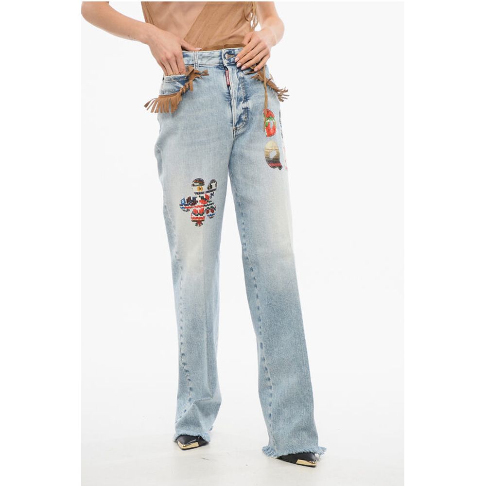 Dsquared² Roadie Fit HIPPIE Denims with Suede Fringes 22cm