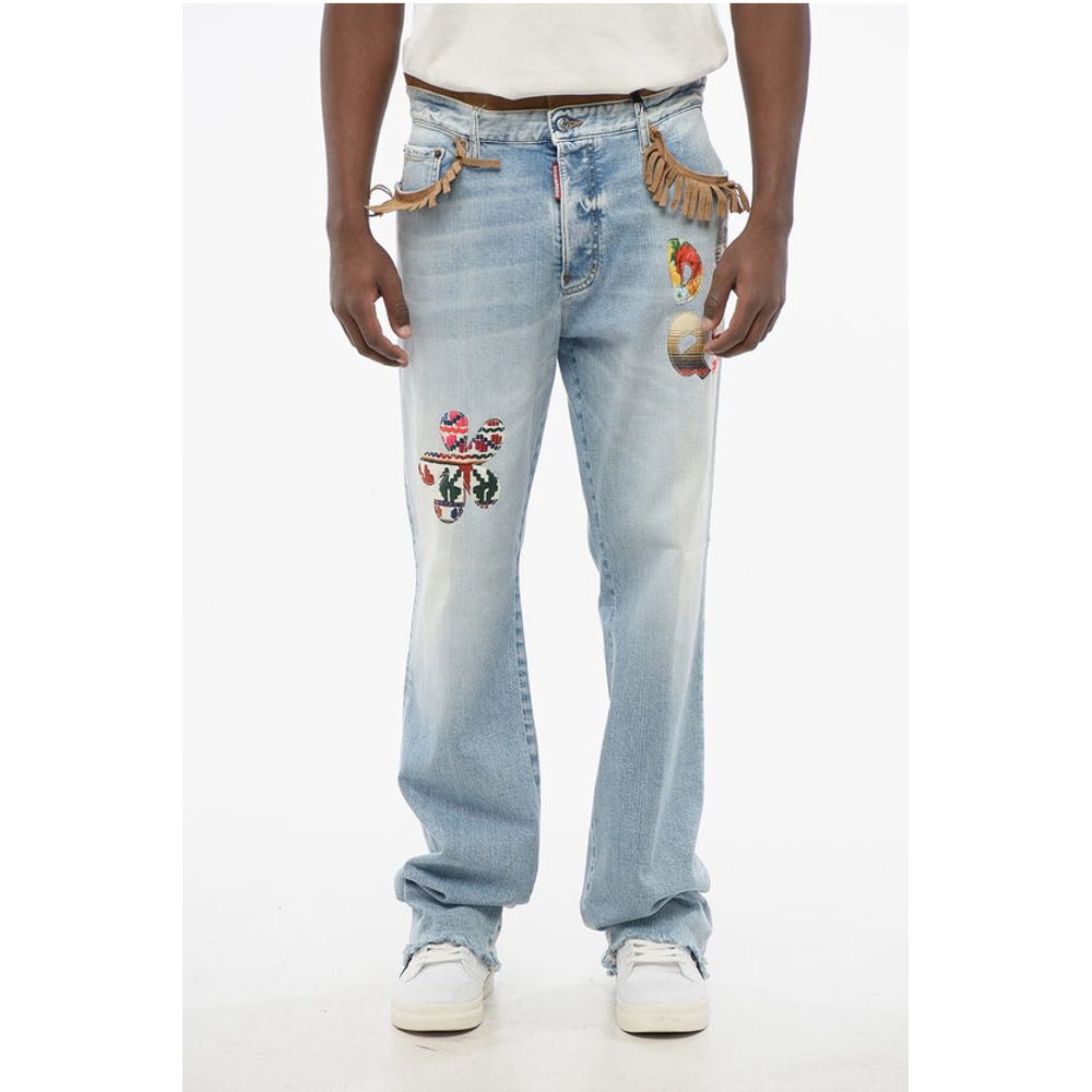 Dsquared² Roadie Fit Denims with Suede Fringes and Patches 22cm
