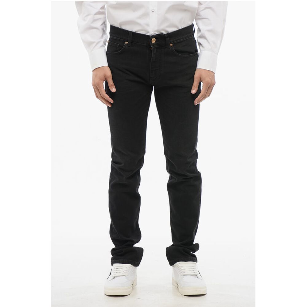 Versace Cotton Slim Fit Denims with Embroidered Logo 17cm