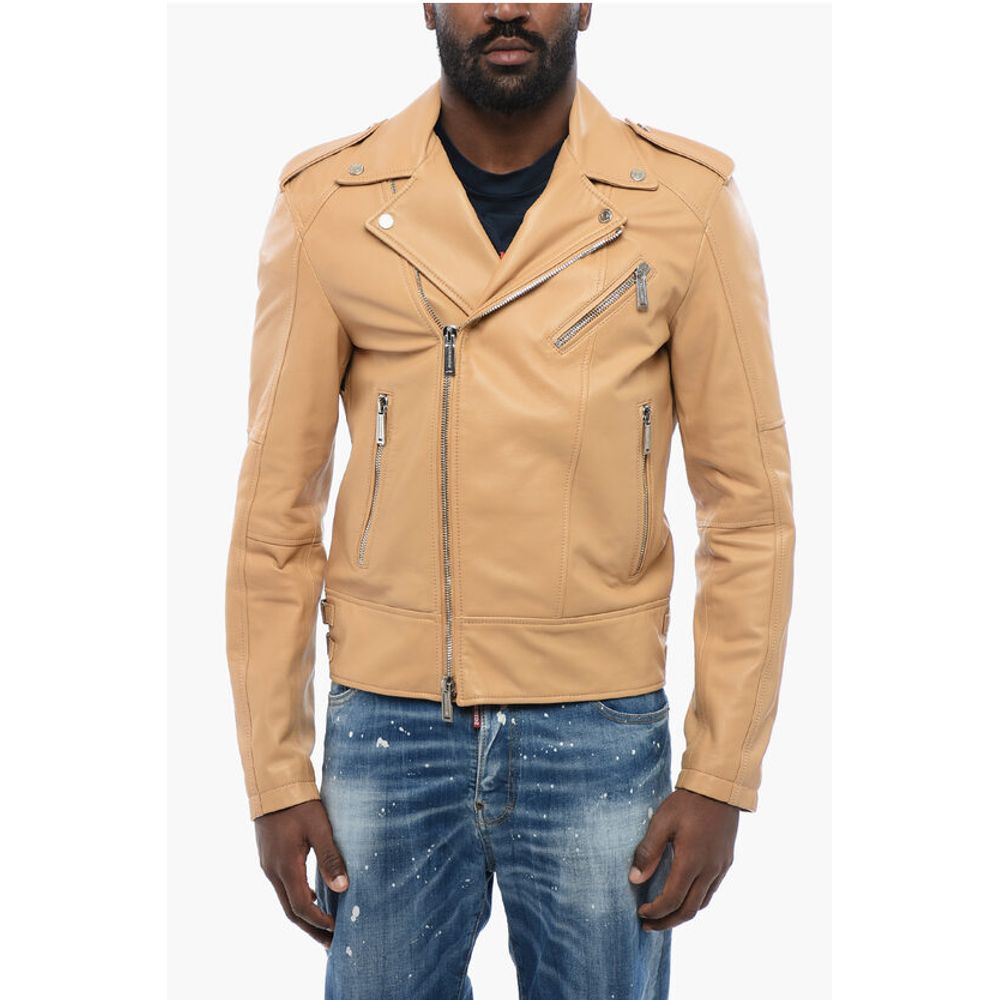 Dsquared² Leather Biker Jacket with Zipped Pockets