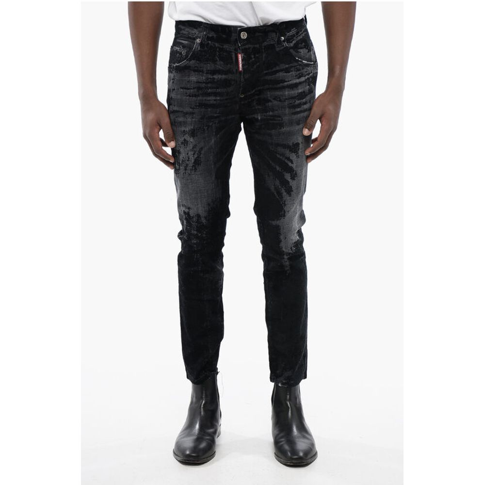 Dsquared² Distressed SKATER Denims with Flocked Detail