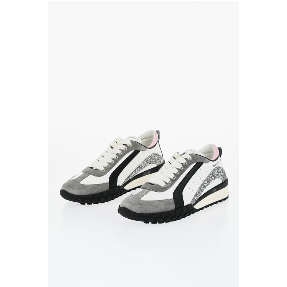 Dsquared² LEGEND Suede and Leather Sneakers with Glittered Detail