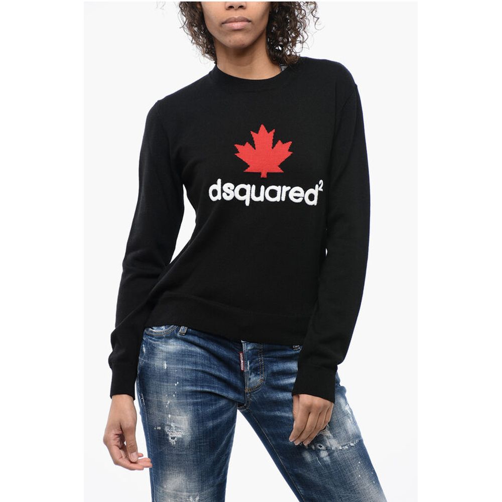 Dsquared² Virgin Wool Crew-neck Sweater with Embossed Logo