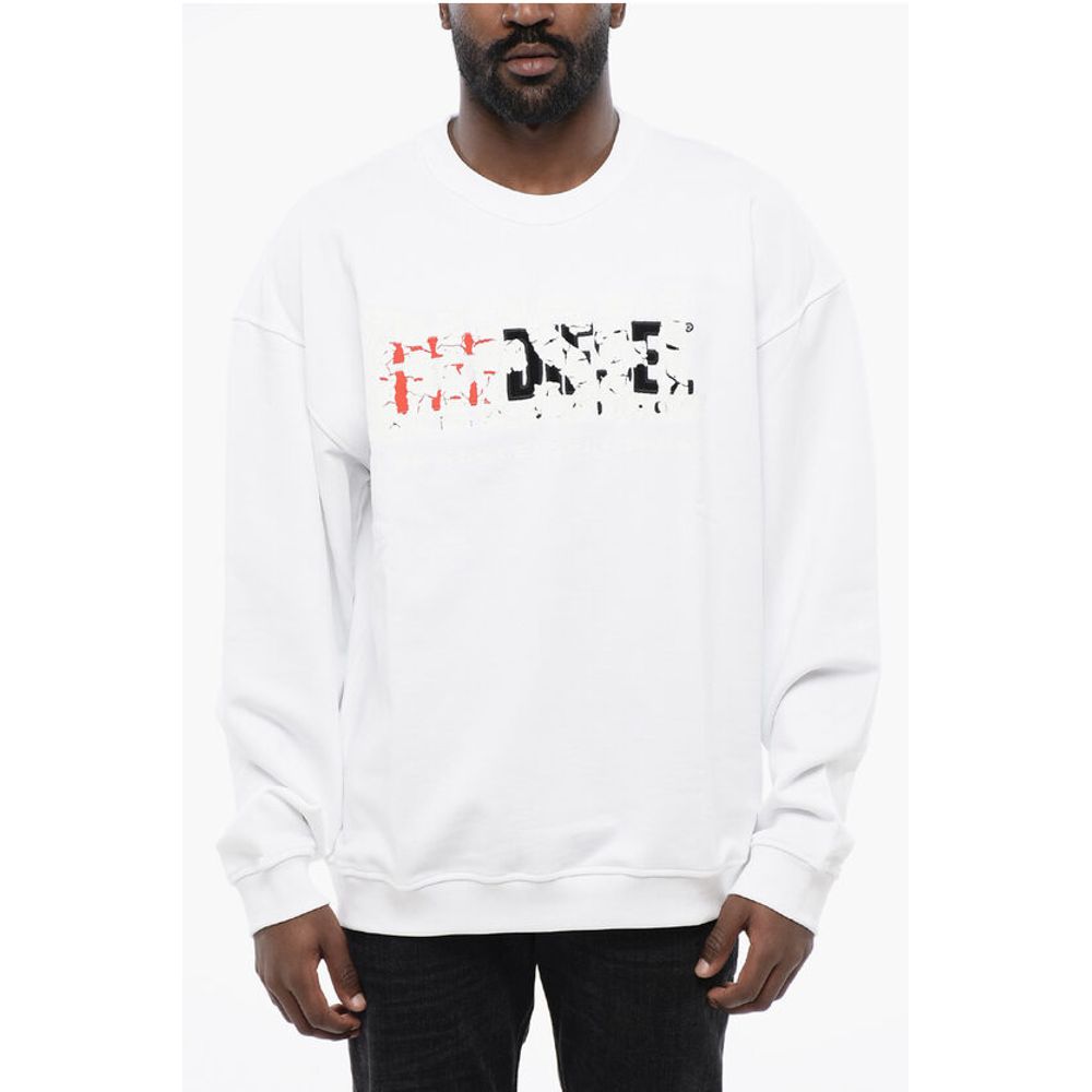Diesel Solid Color S-NABEL-M Crew-neck Sweatshirt with Cracked Effe