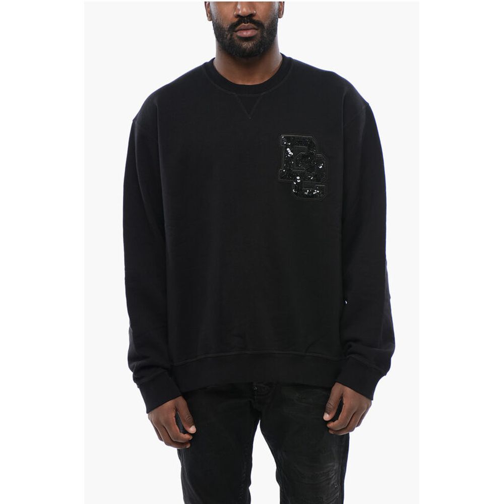 Dsquared² Brushed Cotton Crewneck Sweatshirt With Sequined Logo