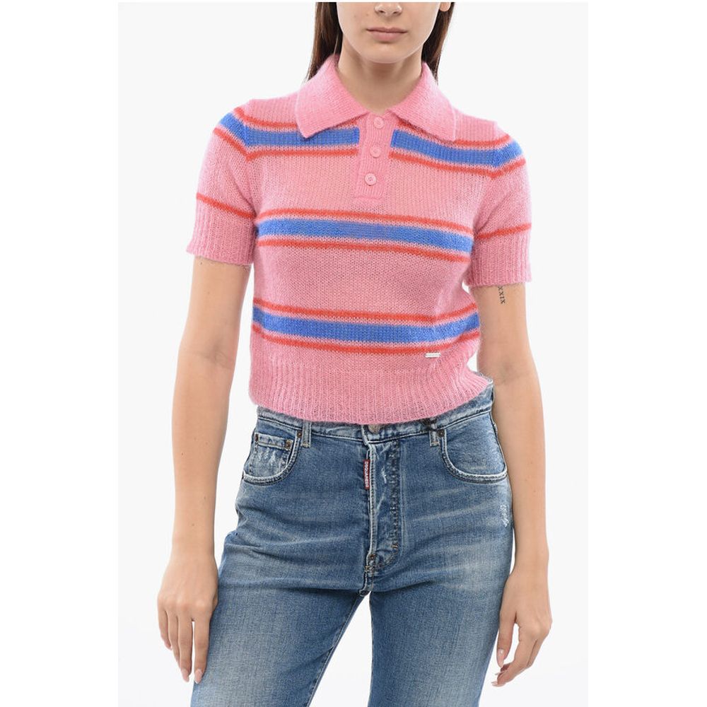 Dsquared² Mohair Blend SOFT Crop Polo with Balanced Stripe Motif