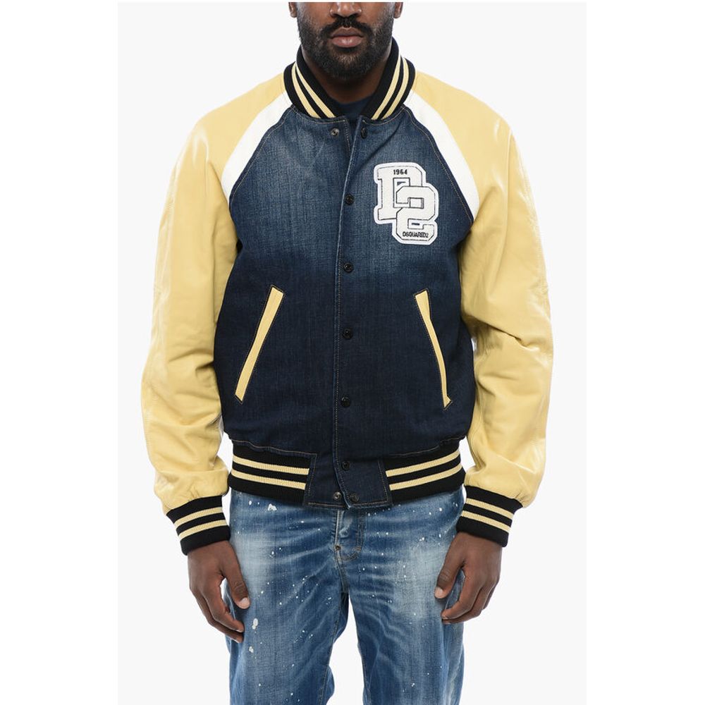 Dsquared² Denim Bomber Jacket with Eco-leather Sleeves
