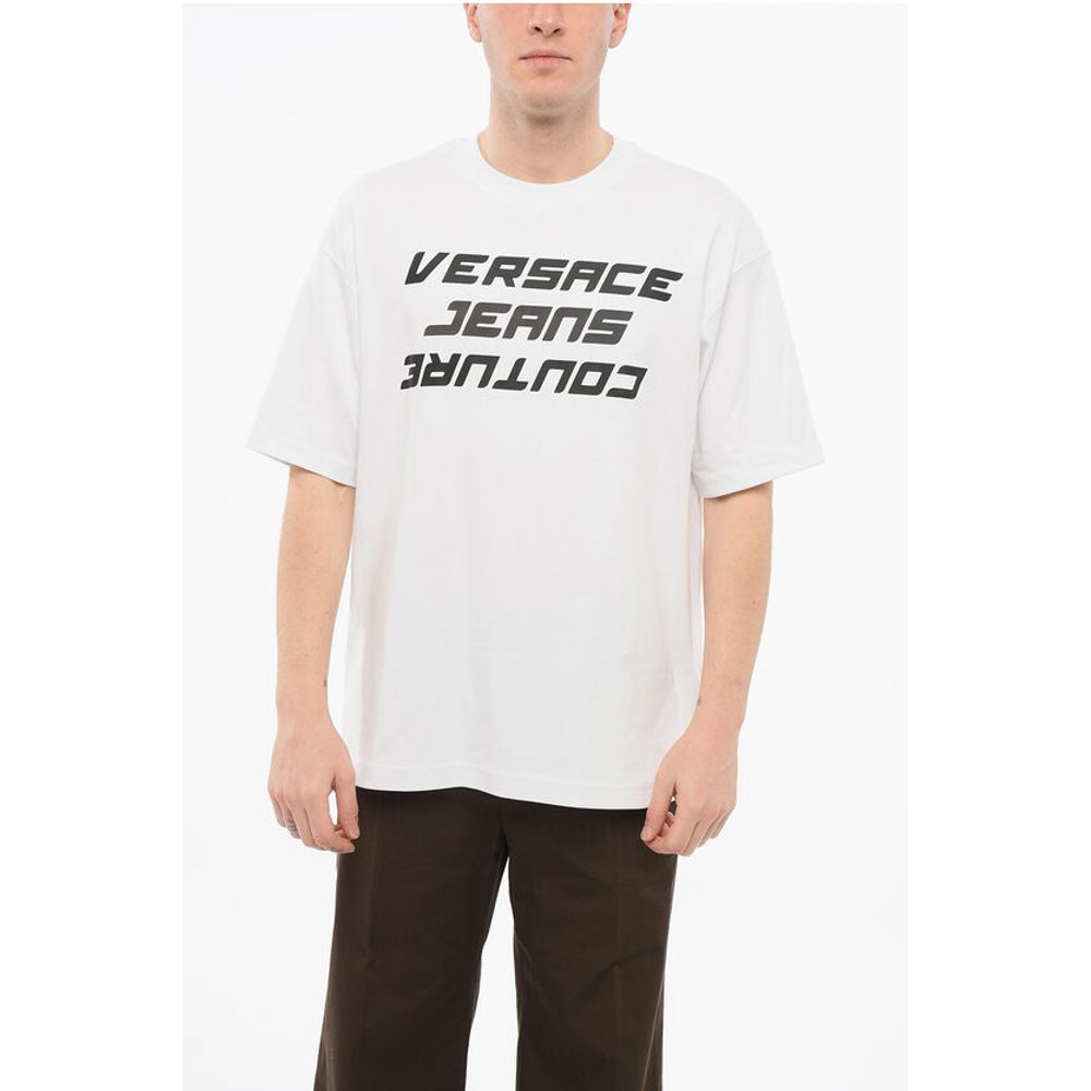 Versace JEANS COUTURE Cotton Loose Fit T-Shirt with Printed Logo