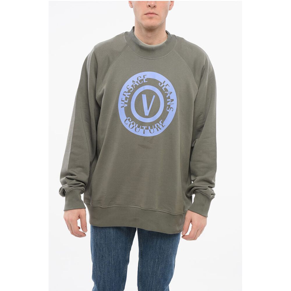 Versace JEANS COUTURE Crew Neck Brushed Cotton Sweatshirt with Print