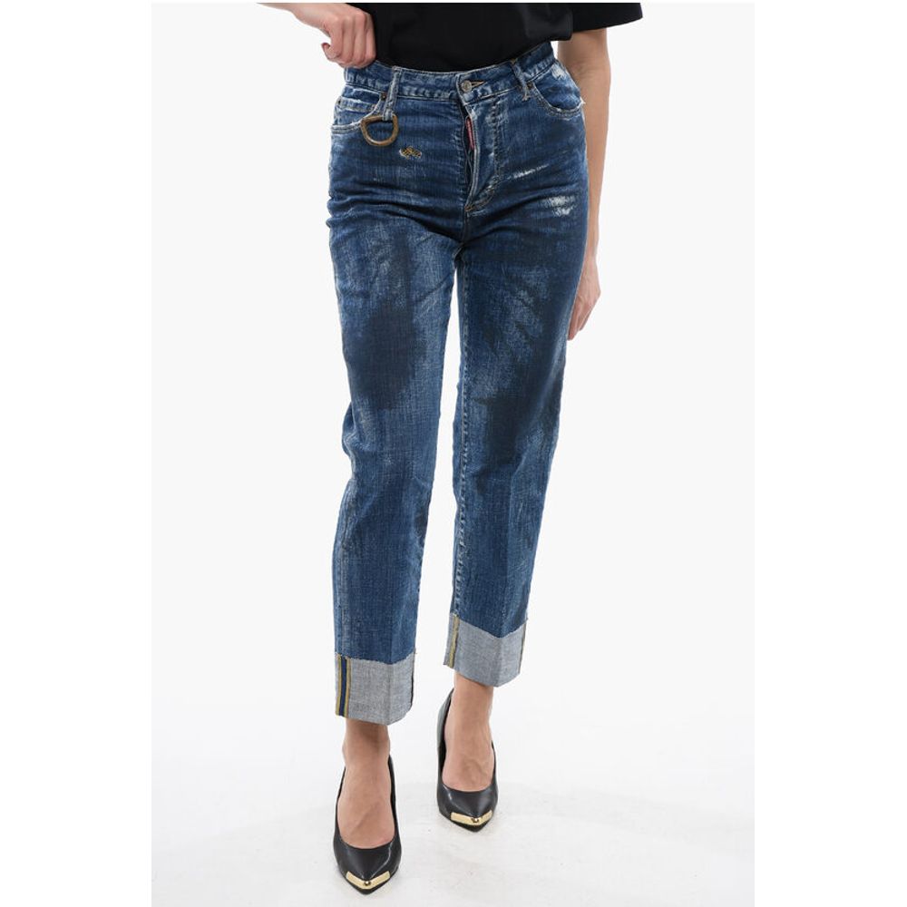 Dsquared² Dark Washed Boston Fit Denims with Cuffs 18cm