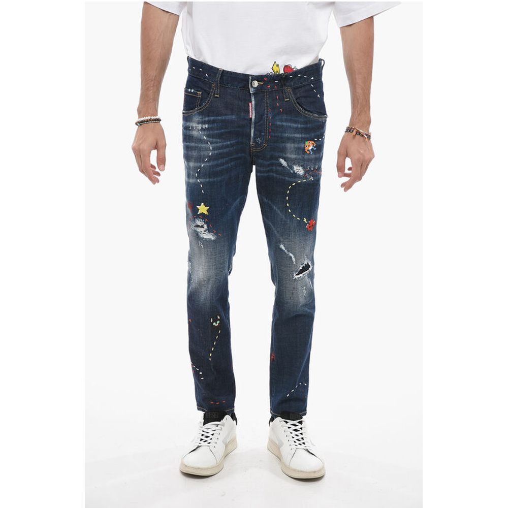 Dsquared² Embroidered Skater Denims with Dark Wash