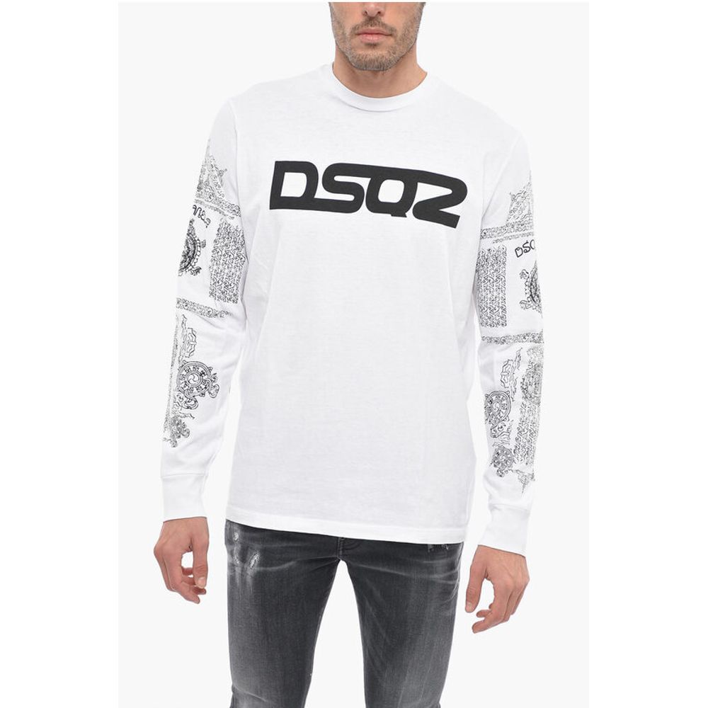 Dsquared² Crew Neck Cotton T-Shirt with Printed Sleeves