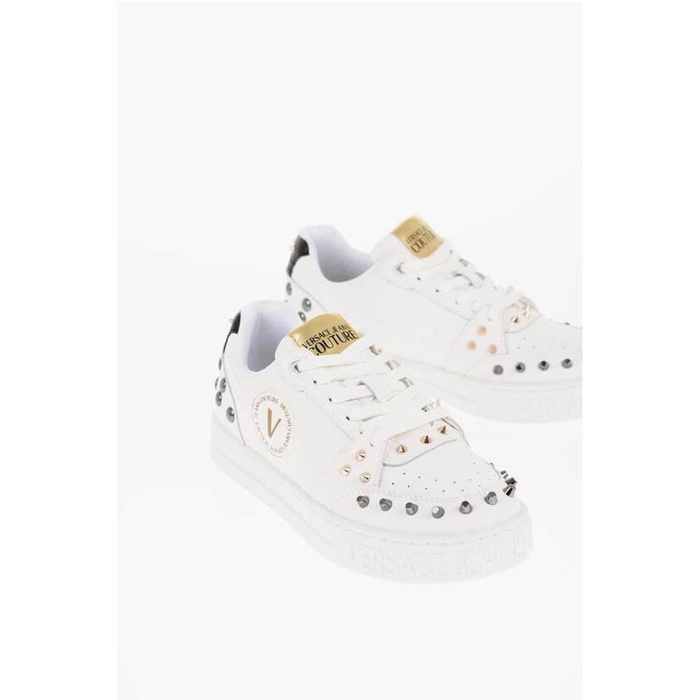 Versace JEANS COUTURE Textured Leather COURT 88 Low Top Sneakers wit