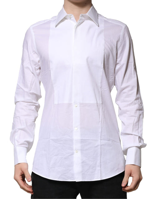 Dolce & Gabbana White Bib Cotton Poplin GOLD Men Formal Shirt - ClickThatClicks 