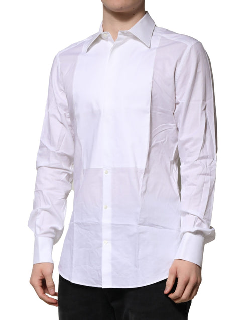 Dolce & Gabbana White Bib Cotton Poplin GOLD Men Formal Shirt - ClickThatClicks 