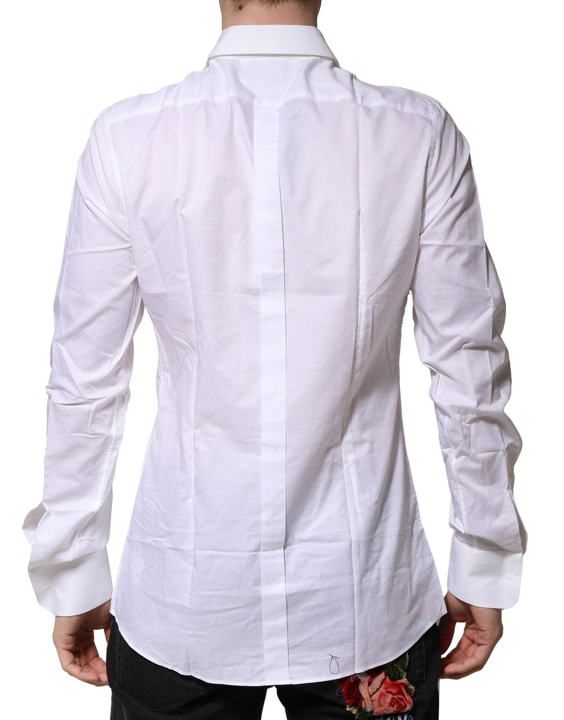 Dolce & Gabbana White Bib Cotton Poplin GOLD Men Formal Shirt - ClickThatClicks 