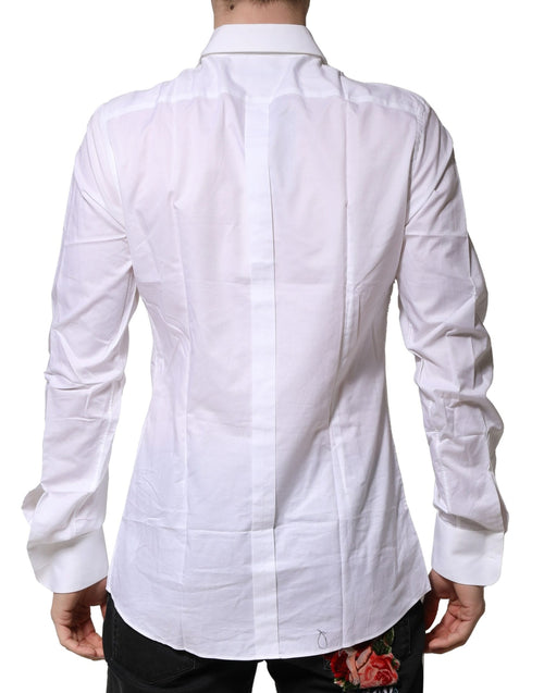 Dolce & Gabbana White Bib Cotton Poplin GOLD Men Formal Shirt - ClickThatClicks 
