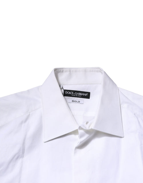Dolce & Gabbana White Bib Cotton Poplin GOLD Men Formal Shirt - ClickThatClicks 