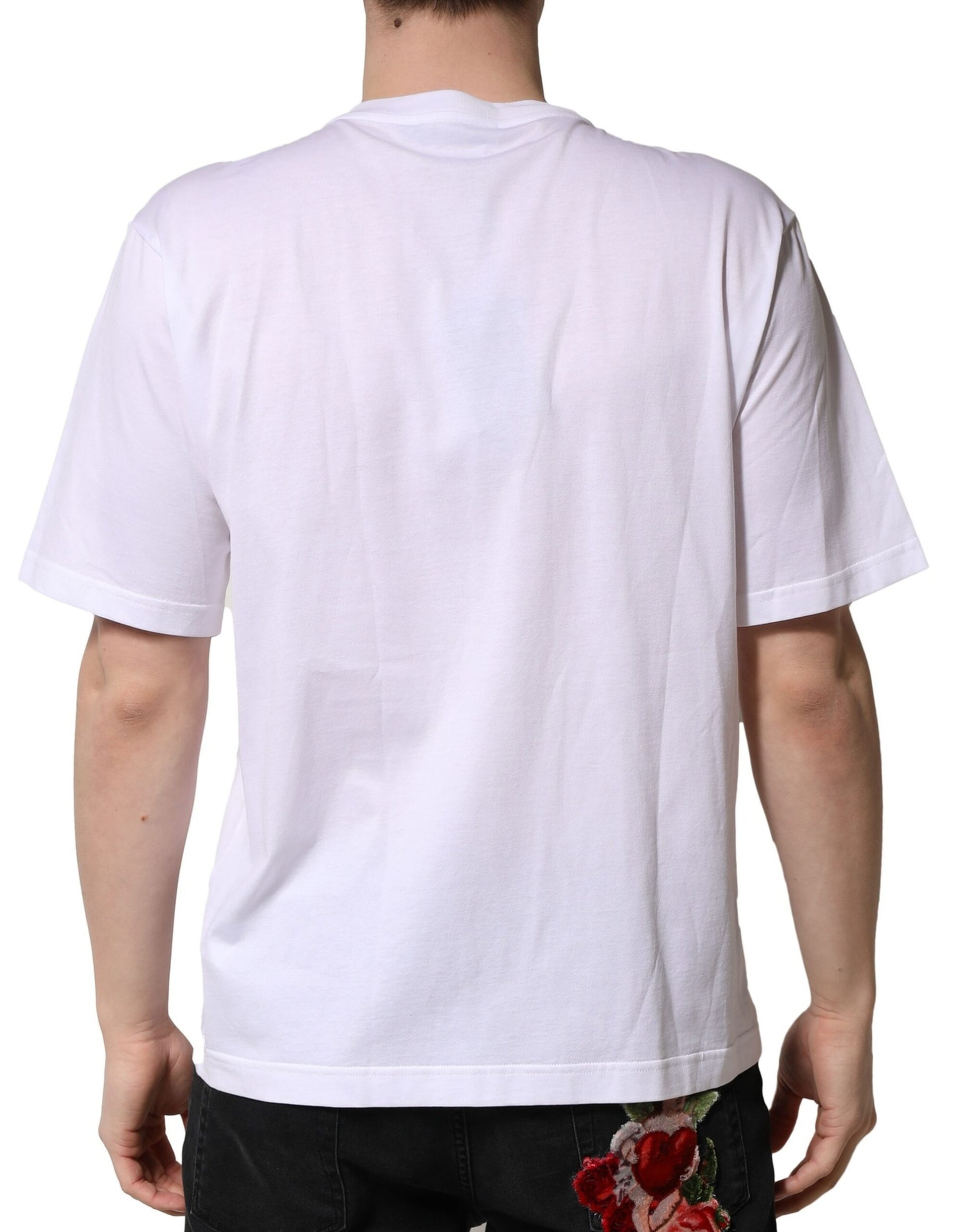 Dolce & Gabbana White Embellished Cotton Crew Neck T-shirt - ClickThatClicks 