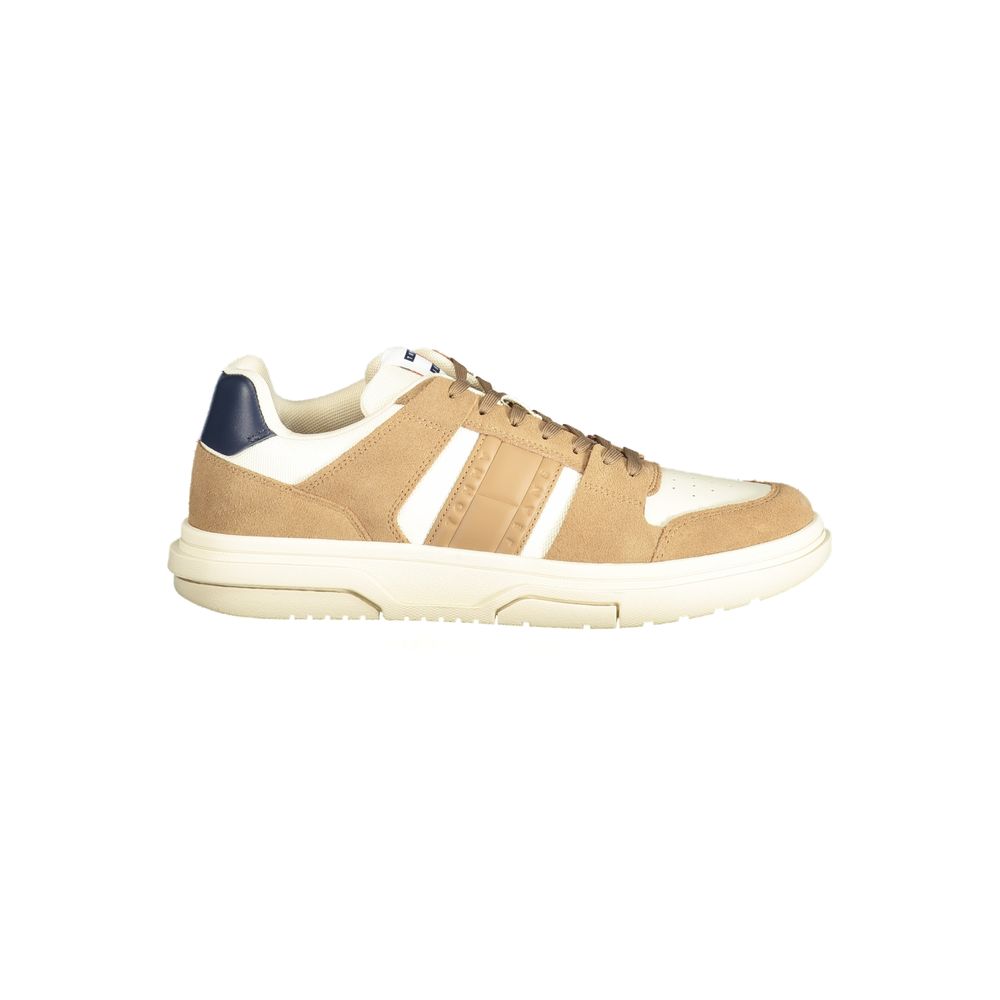 Tommy Hilfiger Beige Leather Men Sneaker - ClickThatClicks 