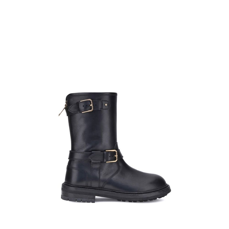 Dolce & Gabbana Black Calf Leather Bos Taurus Lace-Up Boots