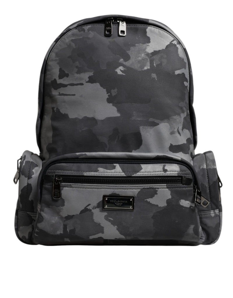 Dolce & Gabbana Gray Cotton Camouflage Logo Plaque Backpack Bag