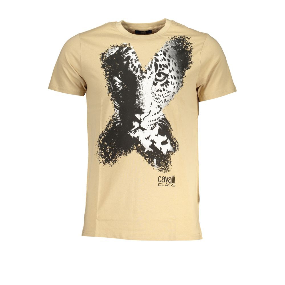 Cavalli Class Beige Cotton Men's T-Shirt - ClickThatClicks 