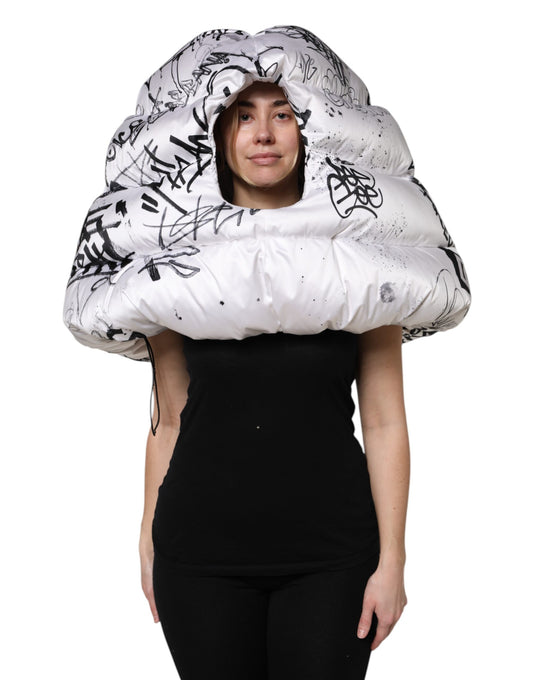 Dolce & Gabbana White Polyester Printed Hood Quilted Hat - ClickThatClicks 