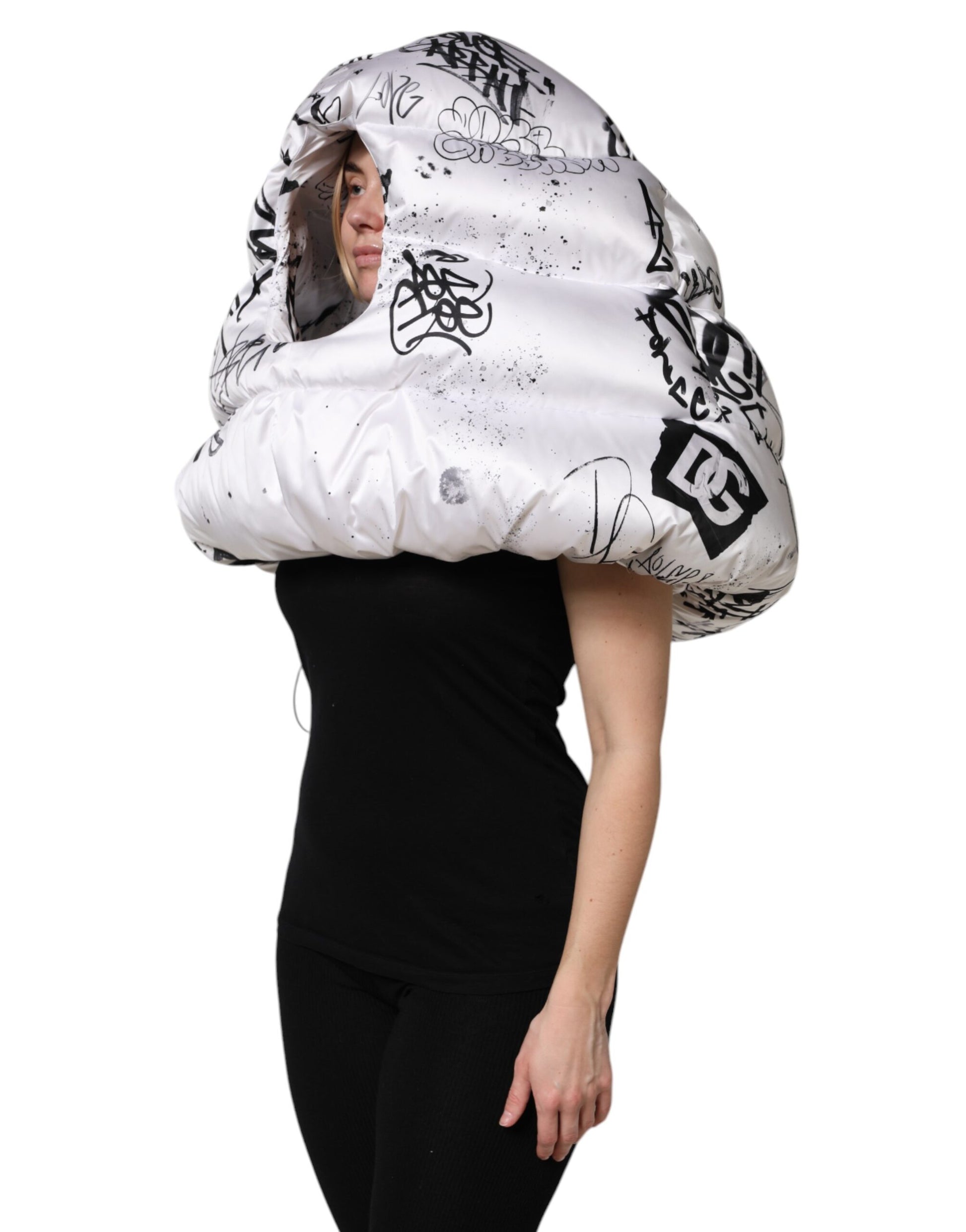 Dolce & Gabbana White Polyester Printed Hood Quilted Hat - ClickThatClicks 