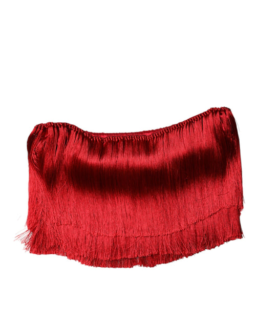 Dolce & Gabbana Red Silk Strapless Fringe Crop Tube Top - ClickThatClicks 