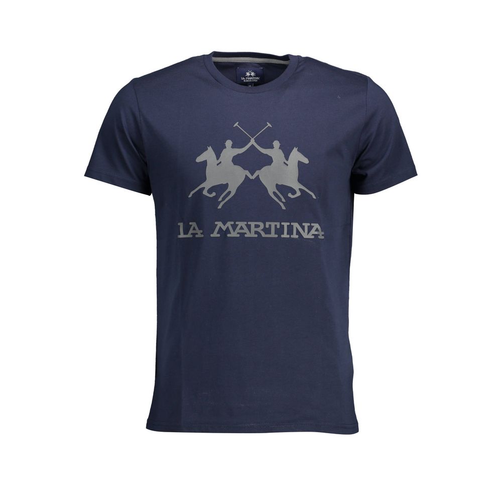 La Martina Chic Crew Neck Cotton Tee in Blue - ClickThatClicks 