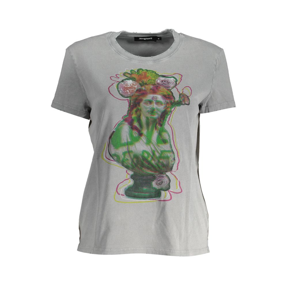 Desigual Gray Cotton Women T-Shirt - ClickThatClicks 