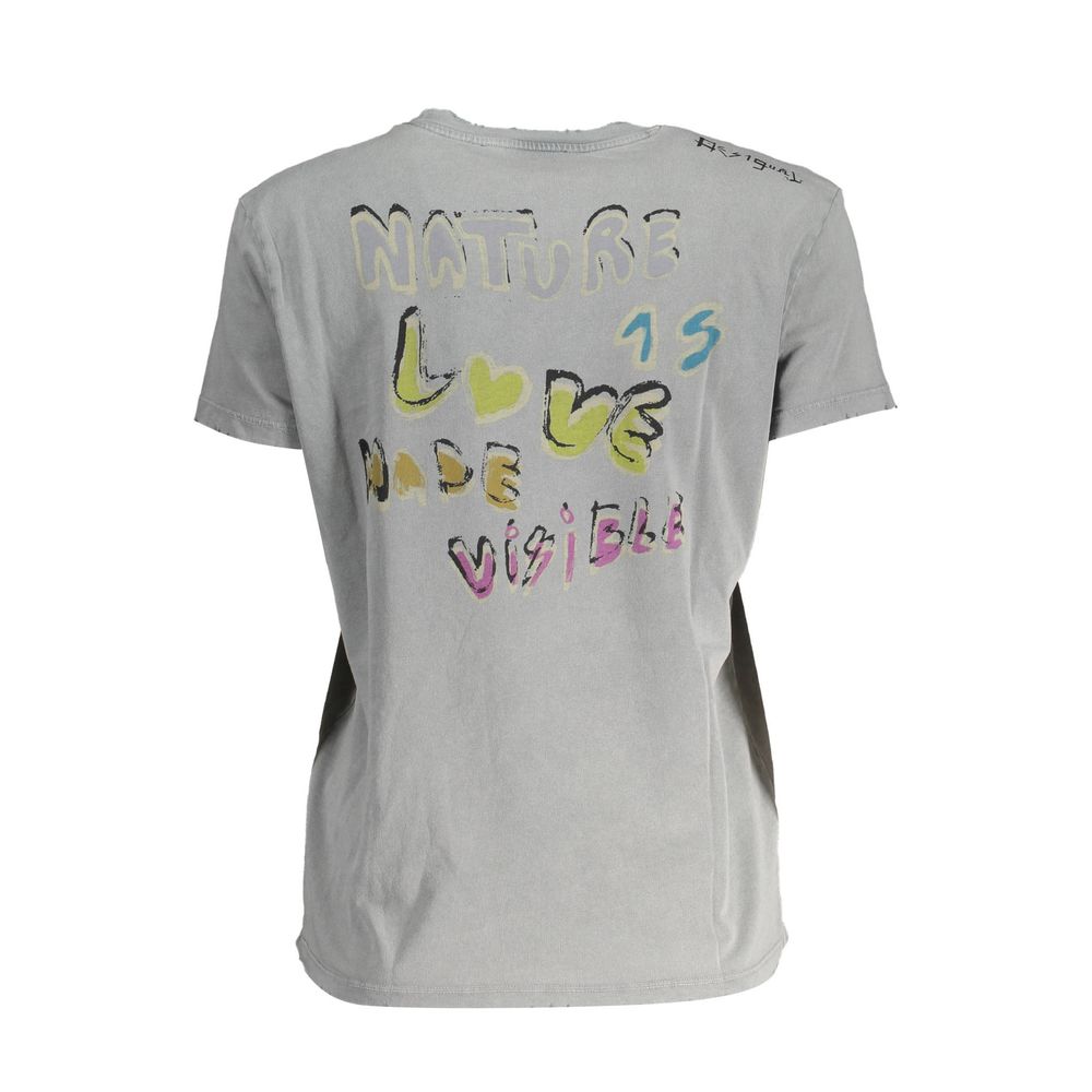Desigual Gray Cotton Women T-Shirt - ClickThatClicks 