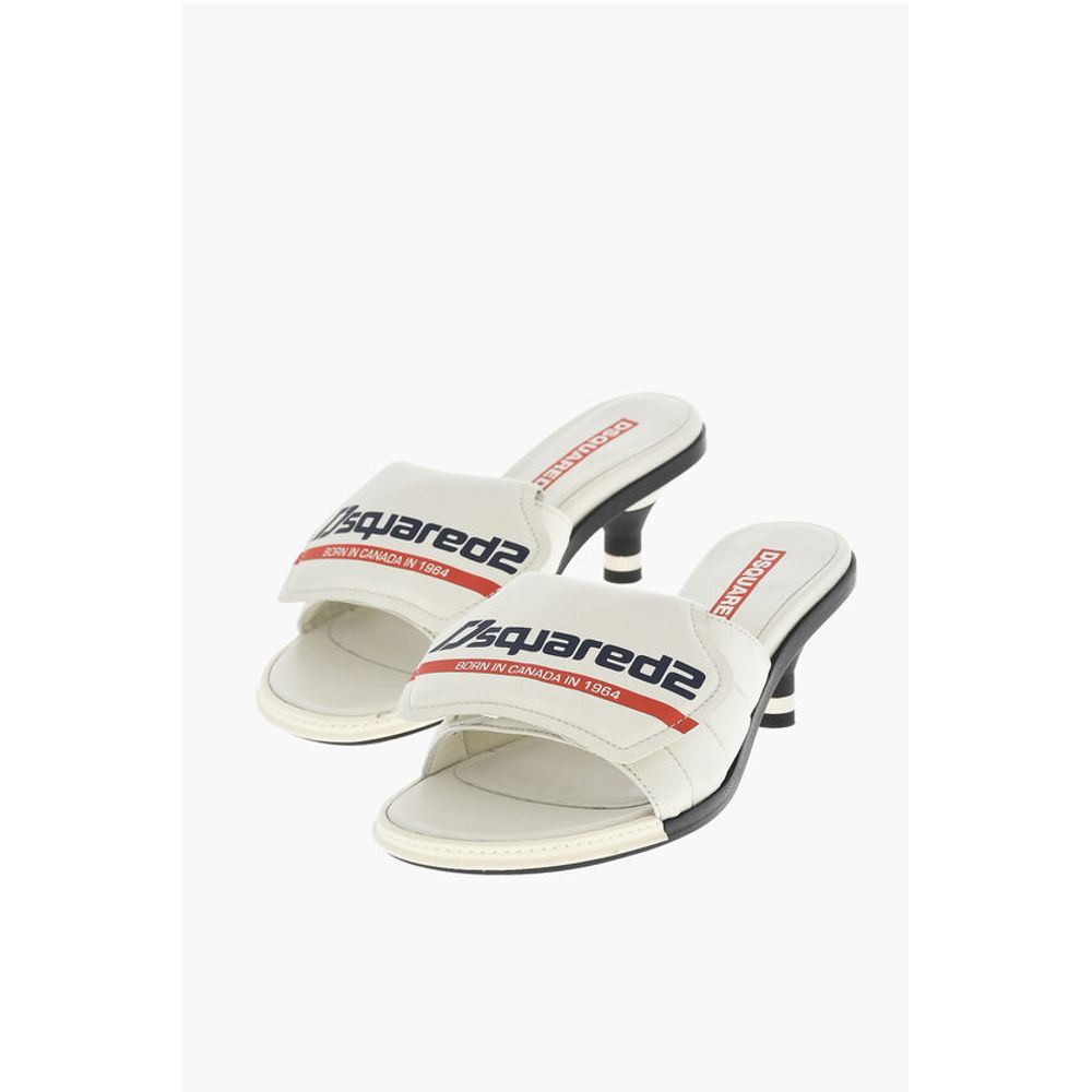 Dsquared² Leather SOCCER Mules With logo Print Heel 5 cm