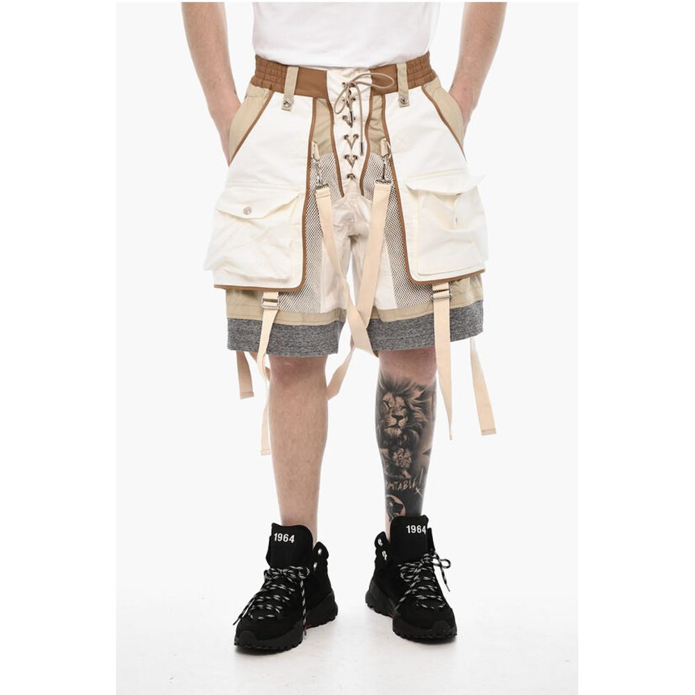 Dsquared² Mesh Shorts with Maxi Pockets and Suspenders