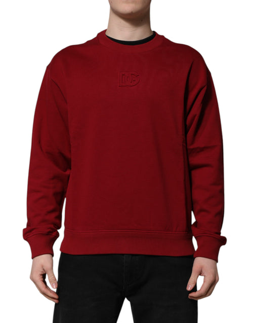 Dolce & Gabbana Red Embossed Logo Cotton Crew Neck Sweater - ClickThatClicks 