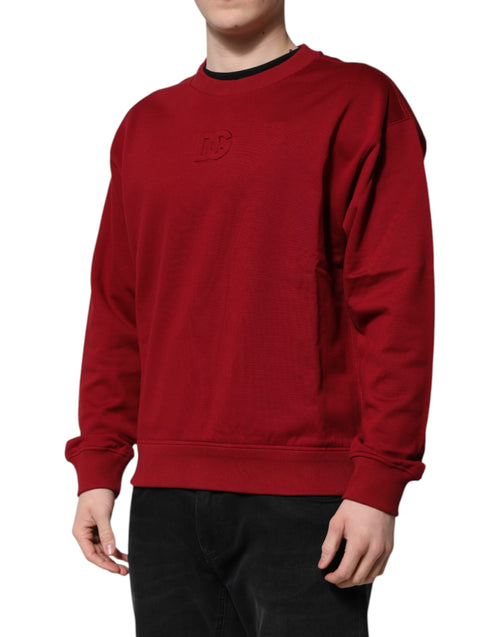 Dolce & Gabbana Red Embossed Logo Cotton Crew Neck Sweater - ClickThatClicks 