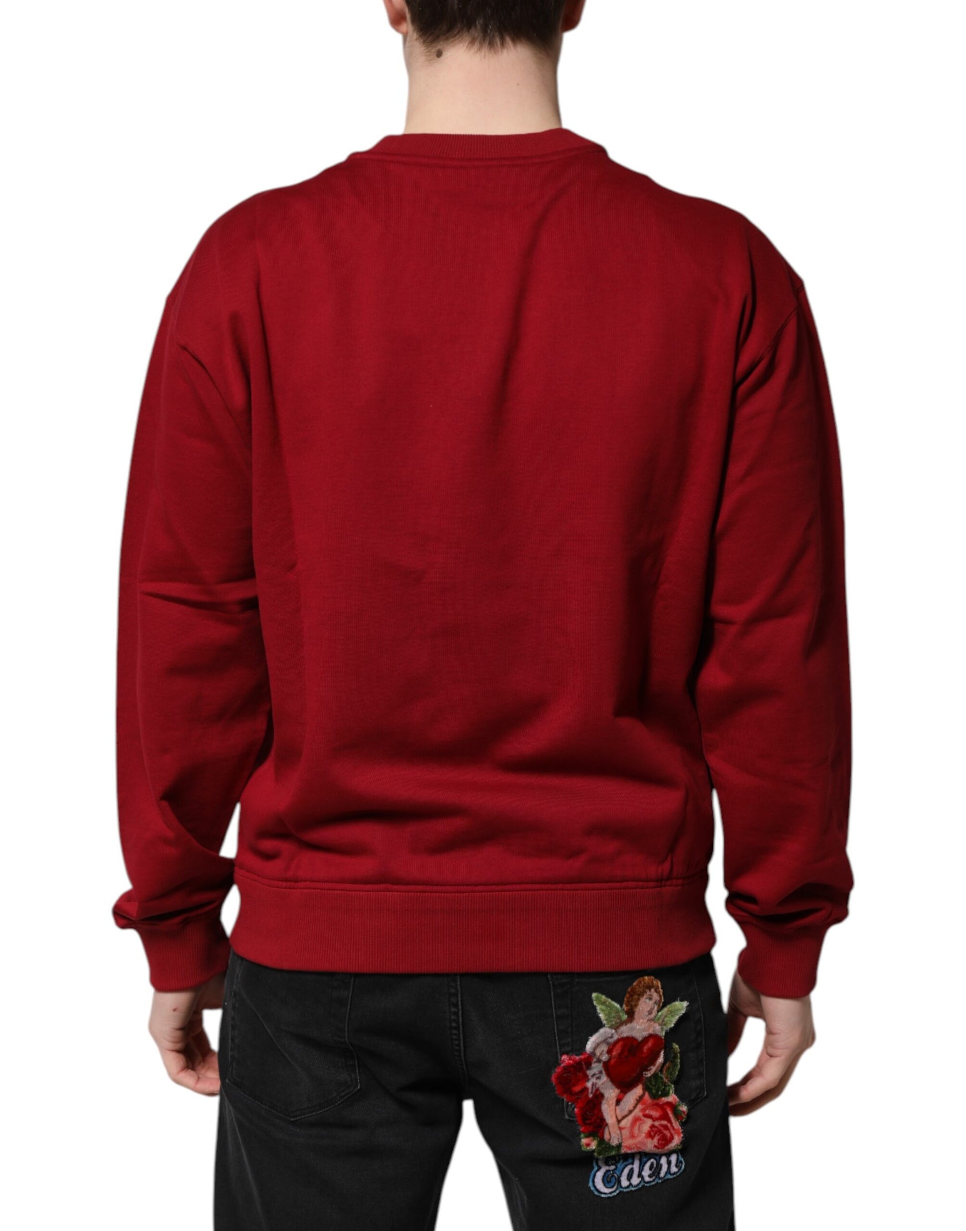 Dolce & Gabbana Red Embossed Logo Cotton Crew Neck Sweater - ClickThatClicks 